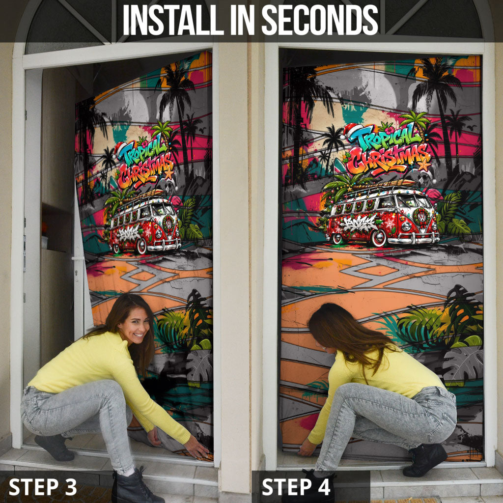 Tropical Christmas In July Candy Cane Surf Door Cover Vibrant Street Art Beach Graffiti Graphic