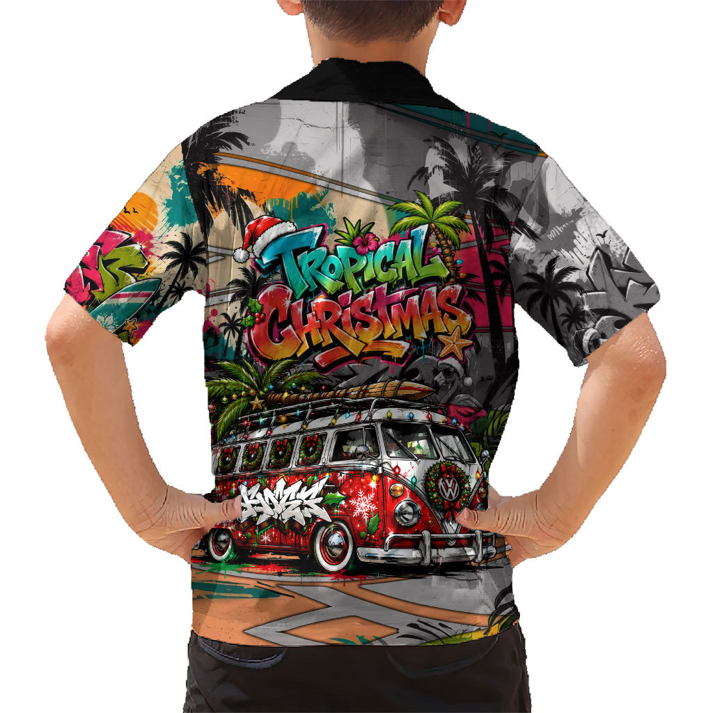 Tropical Christmas In July Candy Cane Surf Family Matching Long Sleeve Bodycon Dress and Hawaiian Shirt Vibrant Street Art Beach Graffiti Graphic