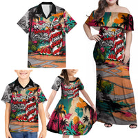 Tropical Christmas In July Candy Cane Surf Family Matching Off Shoulder Maxi Dress and Hawaiian Shirt Vibrant Street Art Beach Graffiti Graphic