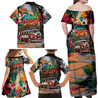 Tropical Christmas In July Candy Cane Surf Family Matching Off Shoulder Maxi Dress and Hawaiian Shirt Vibrant Street Art Beach Graffiti Graphic