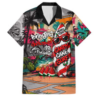 Tropical Christmas In July Candy Cane Surf Family Matching Off Shoulder Short Dress and Hawaiian Shirt Vibrant Street Art Beach Graffiti Graphic