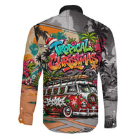 Tropical Christmas In July Candy Cane Surf Family Matching Off Shoulder Short Dress and Hawaiian Shirt Vibrant Street Art Beach Graffiti Graphic
