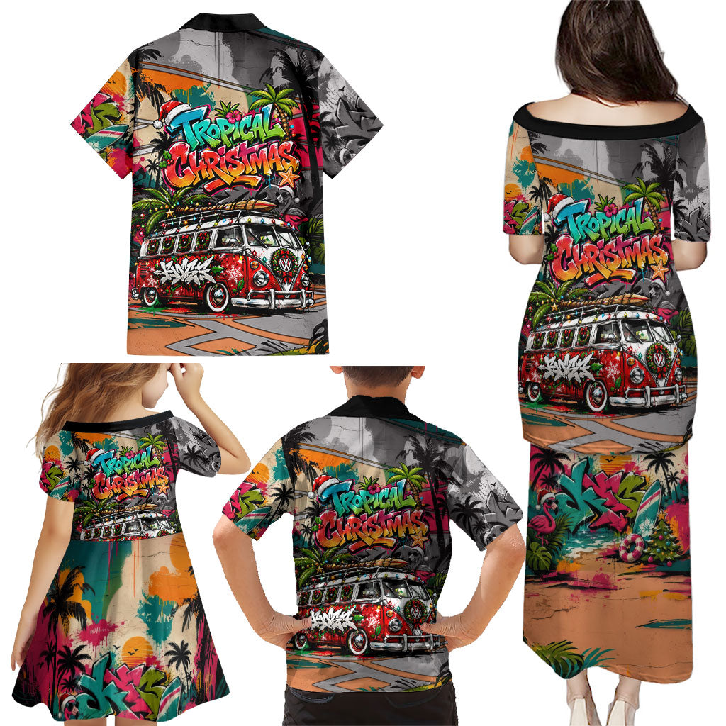 Tropical Christmas In July Candy Cane Surf Family Matching Puletasi and Hawaiian Shirt Vibrant Street Art Beach Graffiti Graphic