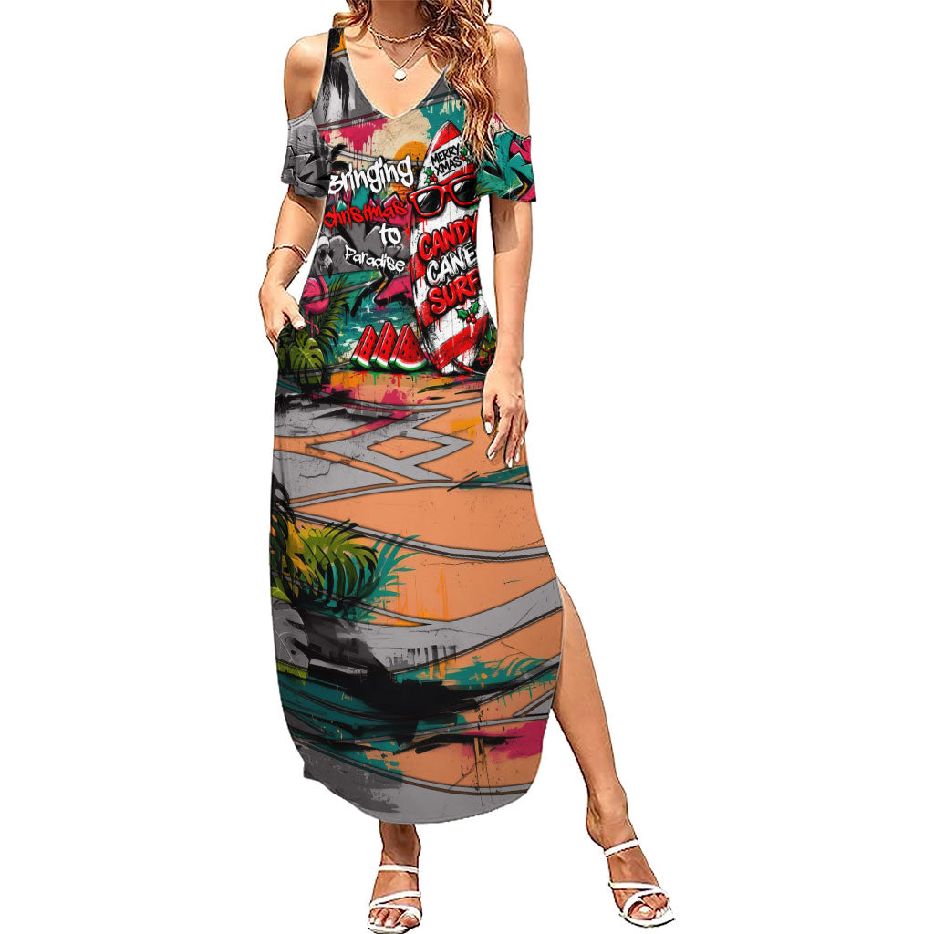 Tropical Christmas In July Candy Cane Surf Family Matching Summer Maxi Dress and Hawaiian Shirt Vibrant Street Art Beach Graffiti Graphic