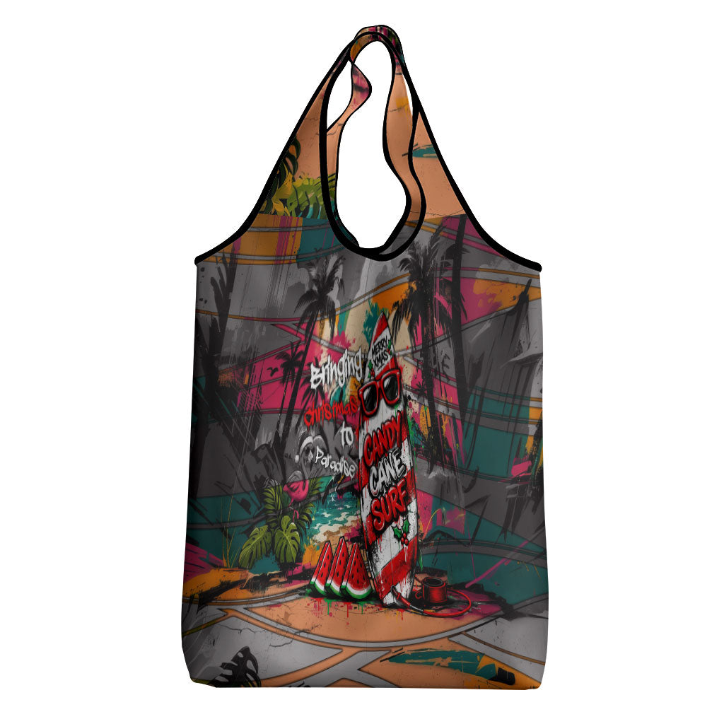 Tropical Christmas In July Candy Cane Surf Grocery Bag Vibrant Street Art Beach Graffiti Graphic
