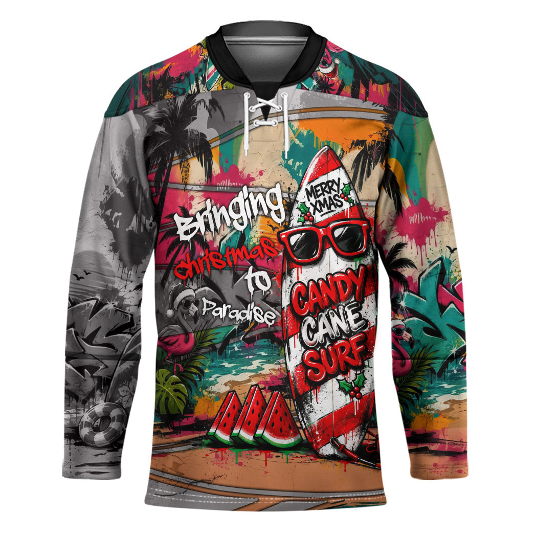 Tropical Christmas In July Candy Cane Surf Hockey Jersey Vibrant Street Art Beach Graffiti Graphic TS04 Unisex Orange Grey - Polynesian Pride