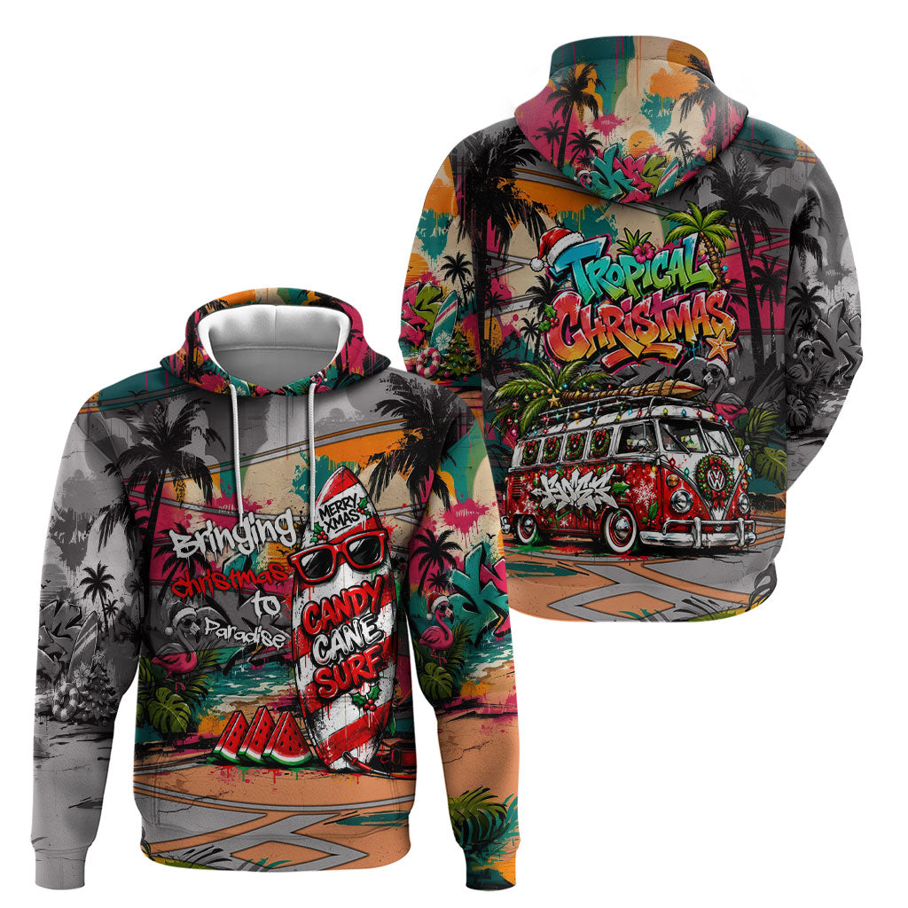 Tropical Christmas In July Candy Cane Surf Hoodie Vibrant Street Art Beach Graffiti Graphic