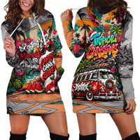 Tropical Christmas In July Candy Cane Surf Hoodie Dress Vibrant Street Art Beach Graffiti Graphic