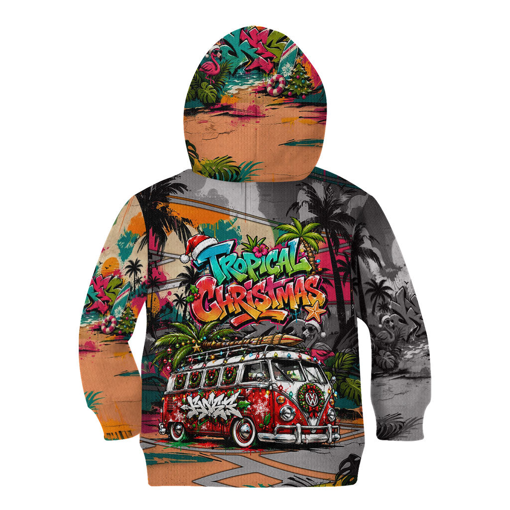 Tropical Christmas In July Candy Cane Surf Kid Hoodie Vibrant Street Art Beach Graffiti Graphic