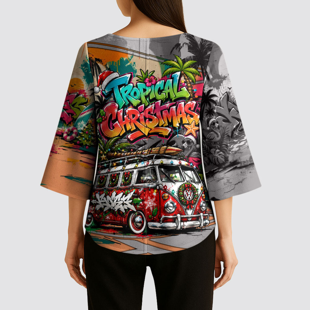 Tropical Christmas In July Candy Cane Surf Kimono Sleeve Blouse Vibrant Street Art Beach Graffiti Graphic