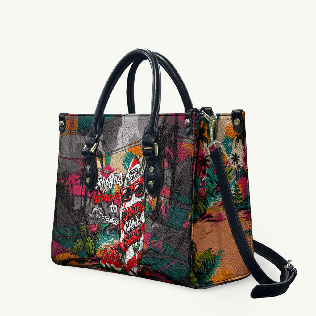 Tropical Christmas In July Candy Cane Surf Leather Bag Vibrant Street Art Beach Graffiti Graphic TS04 Orange Grey - Polynesian Pride