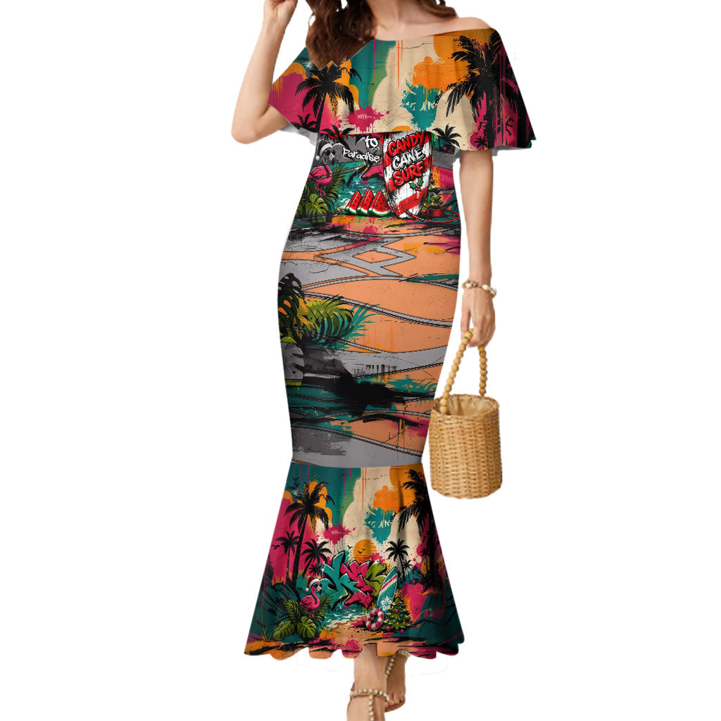 Tropical Christmas In July Candy Cane Surf Mermaid Dress Vibrant Street Art Beach Graffiti Graphic TS04 Women Orange Grey - Polynesian Pride