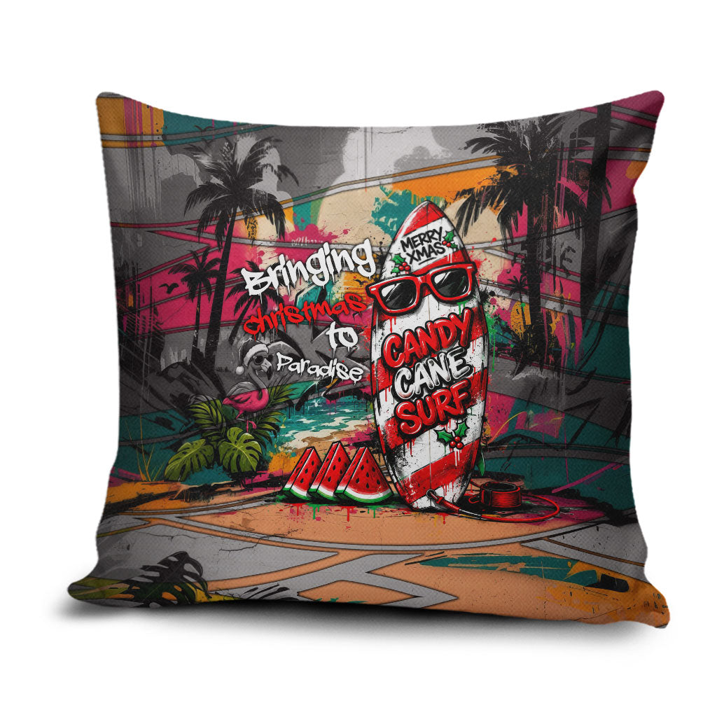 Tropical Christmas In July Candy Cane Surf Pillow Cover Vibrant Street Art Beach Graffiti Graphic TS04 Orange Grey - Polynesian Pride