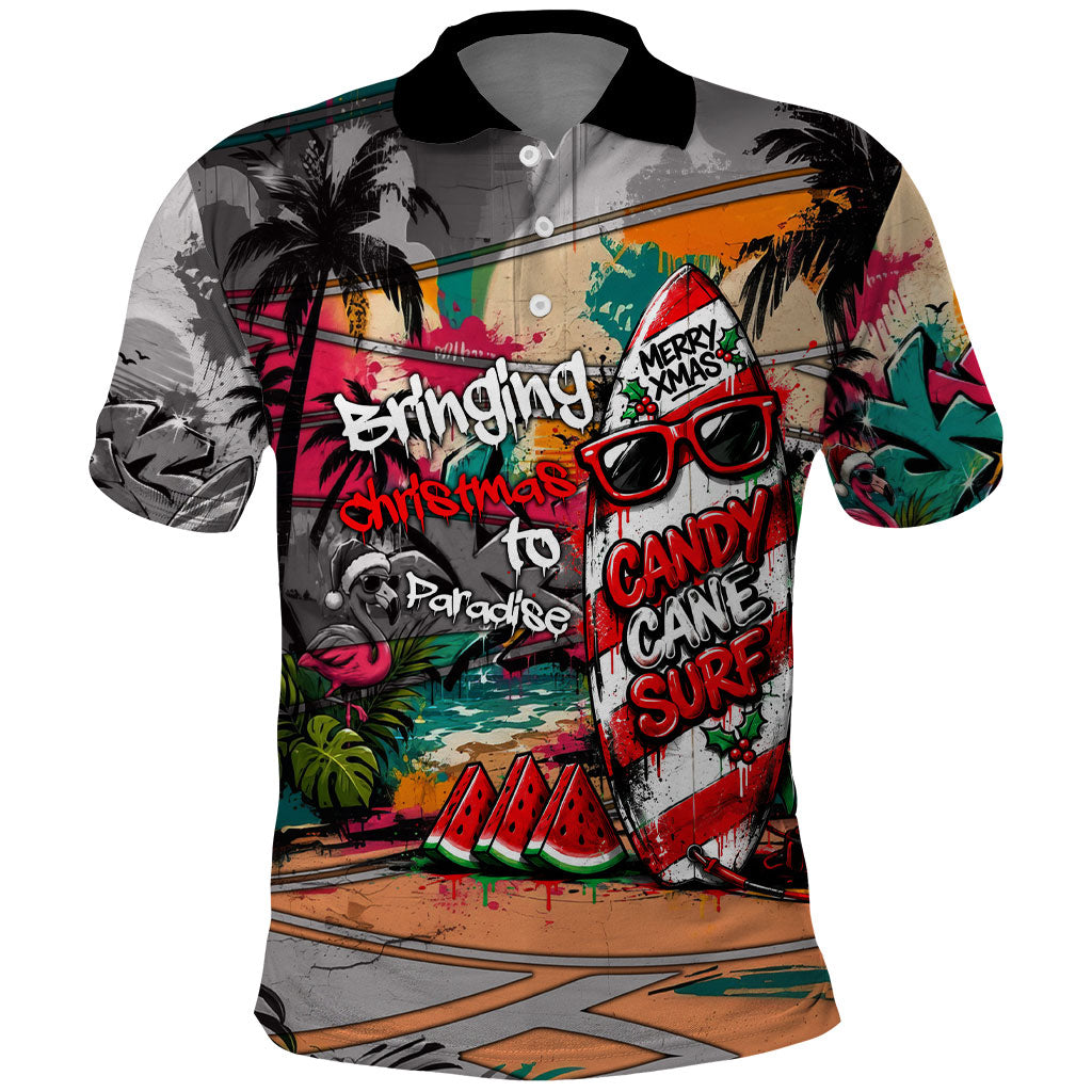 Tropical Christmas In July Candy Cane Surf Polo Shirt Vibrant Street Art Beach Graffiti Graphic TS04 Orange Grey - Polynesian Pride