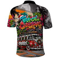 Tropical Christmas In July Candy Cane Surf Polo Shirt Vibrant Street Art Beach Graffiti Graphic