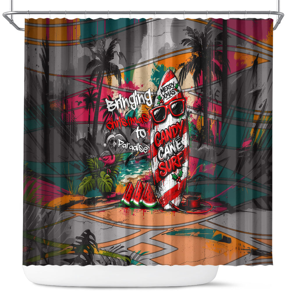 Tropical Christmas In July Candy Cane Surf Shower Curtain Vibrant Street Art Beach Graffiti Graphic TS04 Orange Grey - Polynesian Pride
