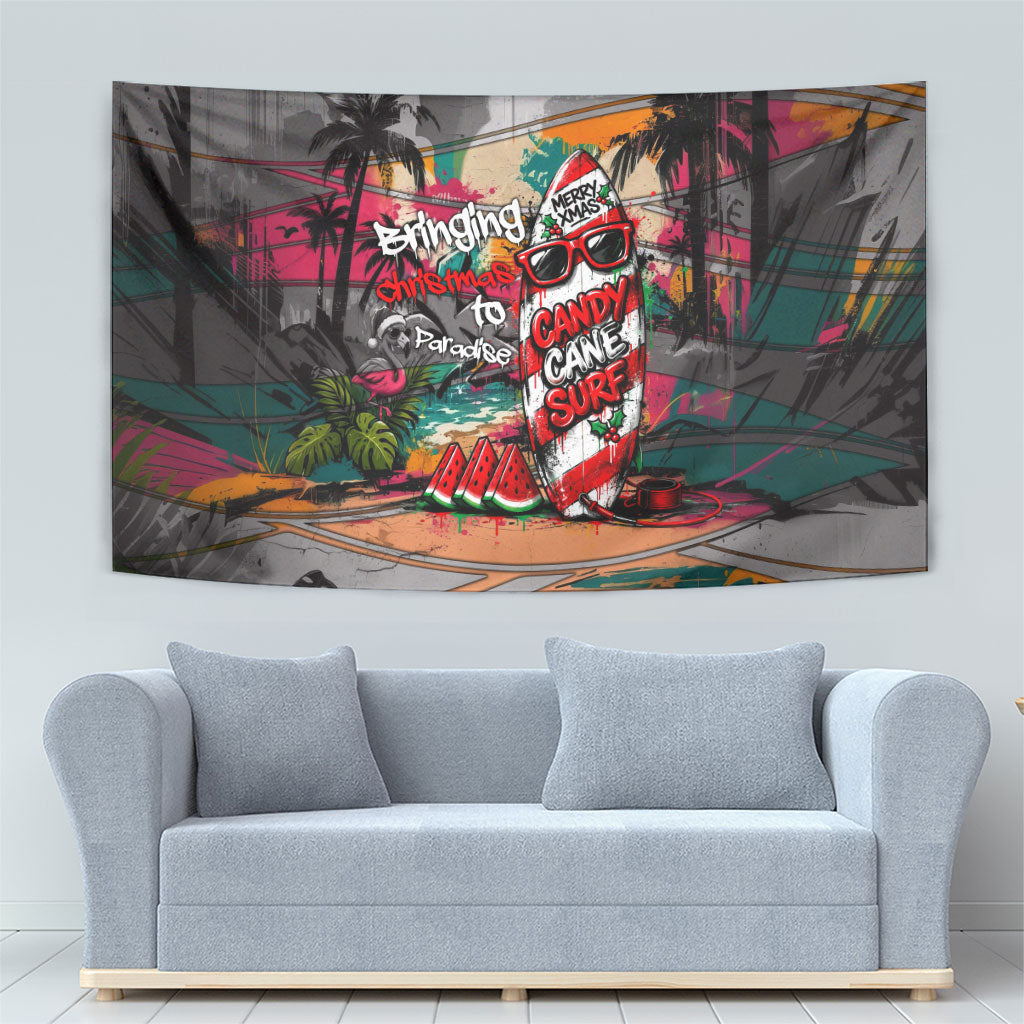 Tropical Christmas In July Candy Cane Surf Tapestry Vibrant Street Art Beach Graffiti Graphic