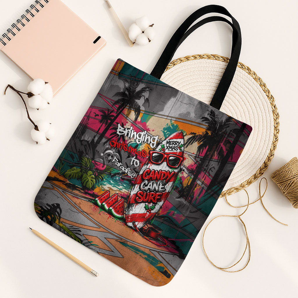 Tropical Christmas In July Candy Cane Surf Tote Bag Vibrant Street Art Beach Graffiti Graphic TS04 Black Strap One Size Orange Grey - Polynesian Pride