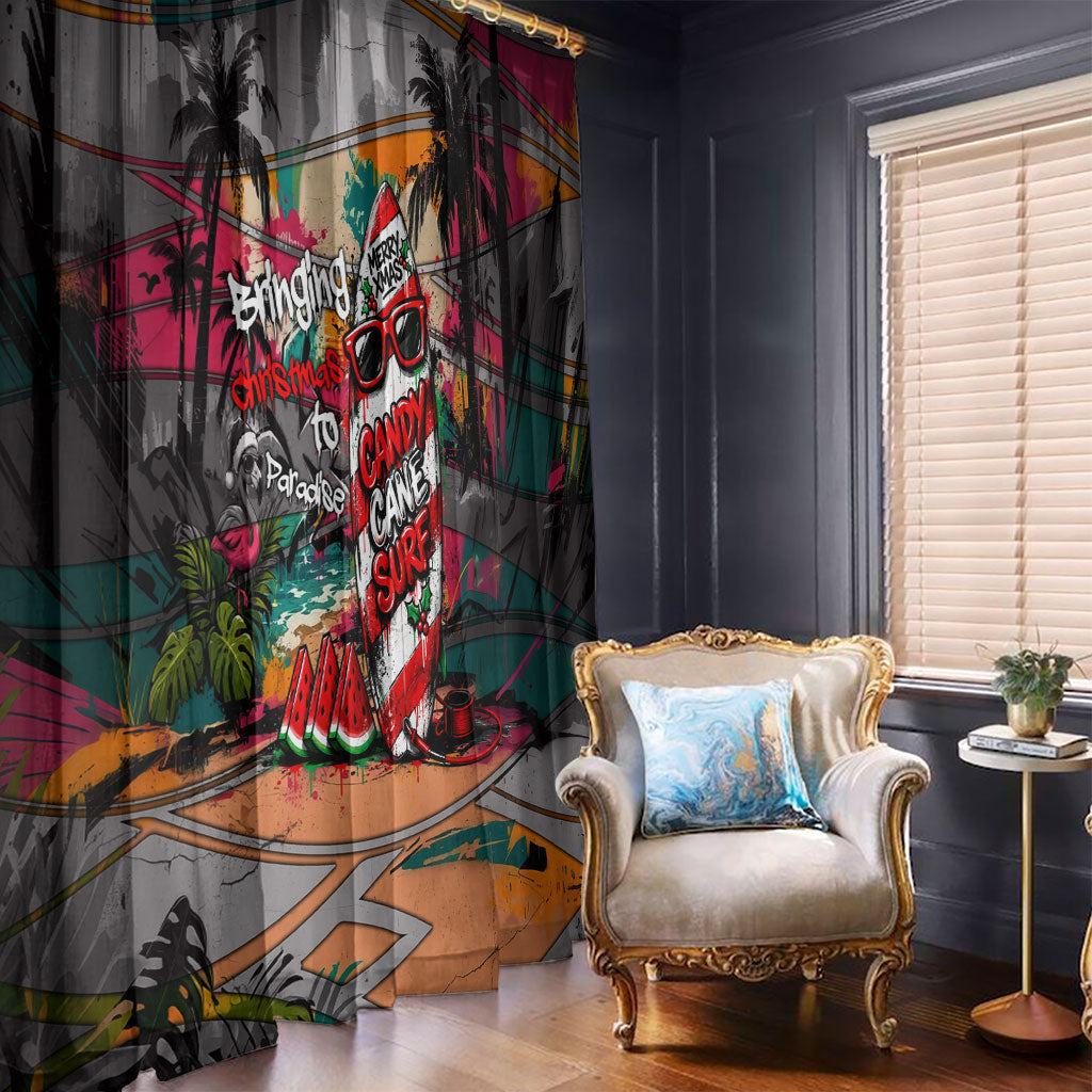 Tropical Christmas In July Candy Cane Surf Window Curtain Vibrant Street Art Beach Graffiti Graphic