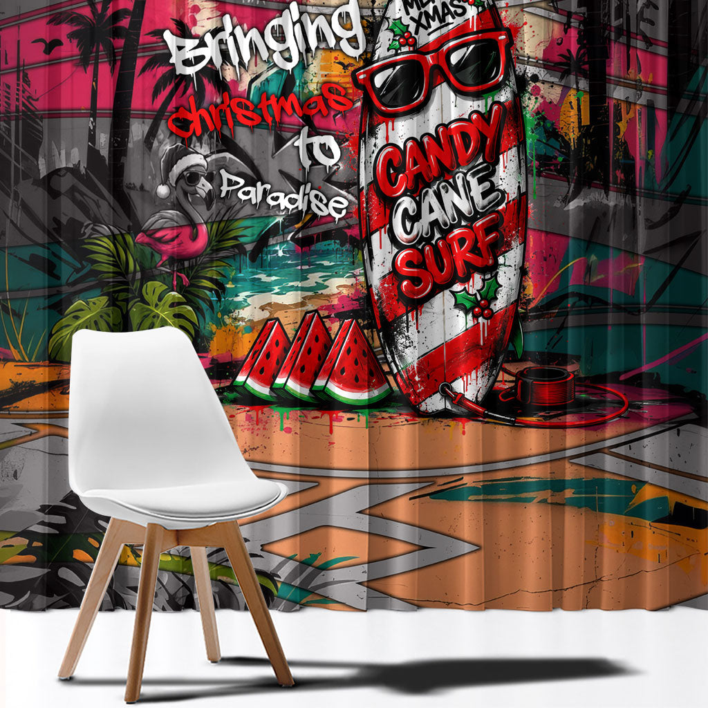 Tropical Christmas In July Candy Cane Surf Window Curtain Vibrant Street Art Beach Graffiti Graphic