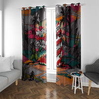 Tropical Christmas In July Candy Cane Surf Window Curtain Vibrant Street Art Beach Graffiti Graphic