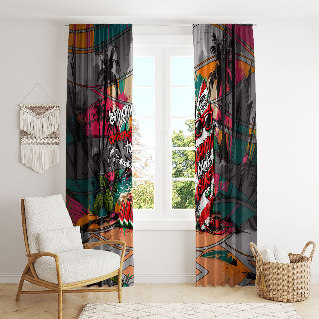 Tropical Christmas In July Candy Cane Surf Window Curtain Vibrant Street Art Beach Graffiti Graphic