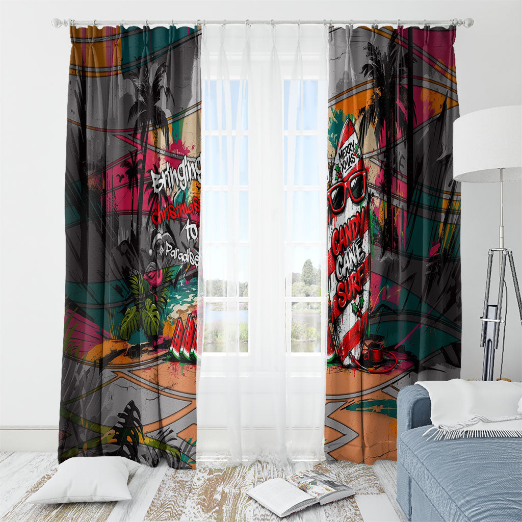 Tropical Christmas In July Candy Cane Surf Window Curtain Vibrant Street Art Beach Graffiti Graphic