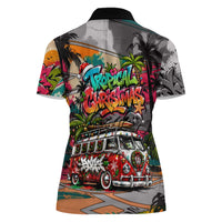 Tropical Christmas In July Candy Cane Surf Women Polo Shirt Vibrant Street Art Beach Graffiti Graphic