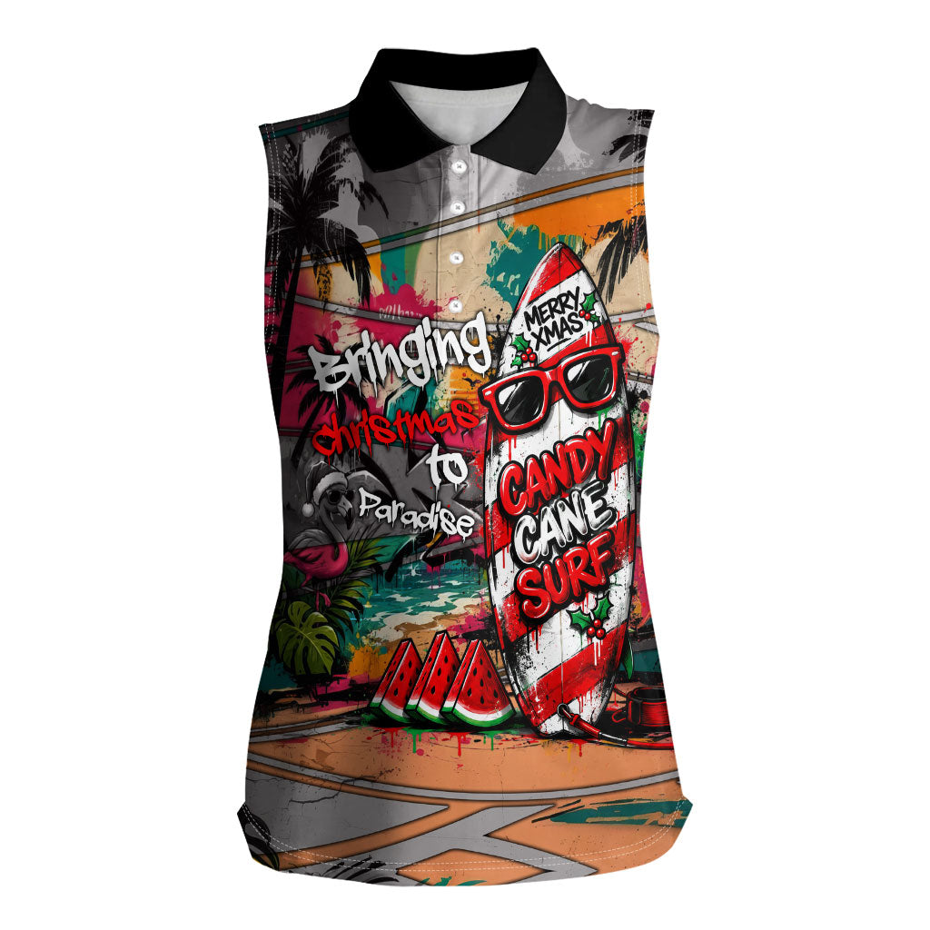 Tropical Christmas In July Candy Cane Surf Women Sleeveless Polo Shirt Vibrant Street Art Beach Graffiti Graphic TS04 Female Orange Grey - Polynesian Pride