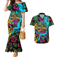 Pineapple Skull Couples Matching Mermaid Dress and Hawaiian Shirt Sumer Time TS04 - Polynesian Pride
