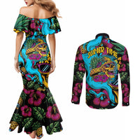 Pineapple Skull Couples Matching Mermaid Dress and Long Sleeve Button Shirts Sumer Time TS04 Multicolor - Polynesian Pride