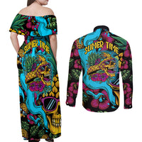 Pineapple Skull Couples Matching Off Shoulder Maxi Dress and Long Sleeve Button Shirts Sumer Time TS04 Multicolor - Polynesian Pride