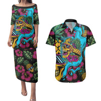 Pineapple Skull Couples Matching Puletasi Dress and Hawaiian Shirt Sumer Time TS04 - Polynesian Pride