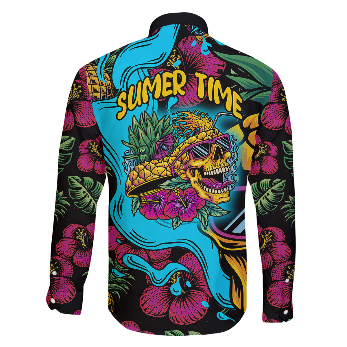 Pineapple Skull Family Matching Puletasi Dress and Hawaiian Shirt Sumer Time TS04 - Polynesian Pride