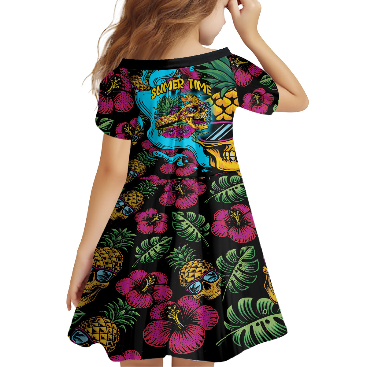Pineapple Skull Kid Short Sleeve Dress Sumer Time TS04 KID Multicolor - Polynesian Pride