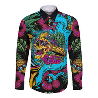 Pineapple Skull Long Sleeve Button Shirt Sumer Time TS04 - Polynesian Pride