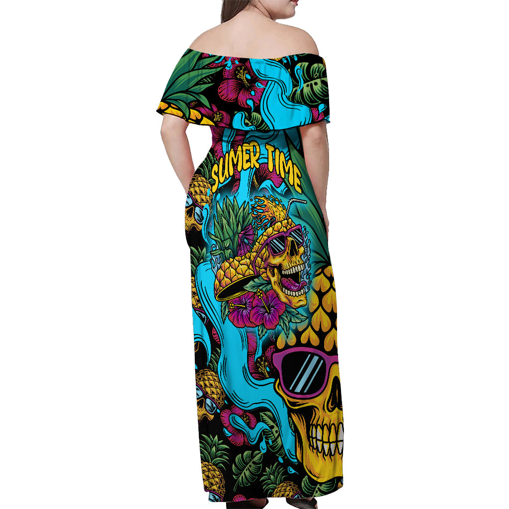 Pineapple Skull Off Shoulder Maxi Dress Sumer Time TS04 Women Multicolor - Polynesian Pride