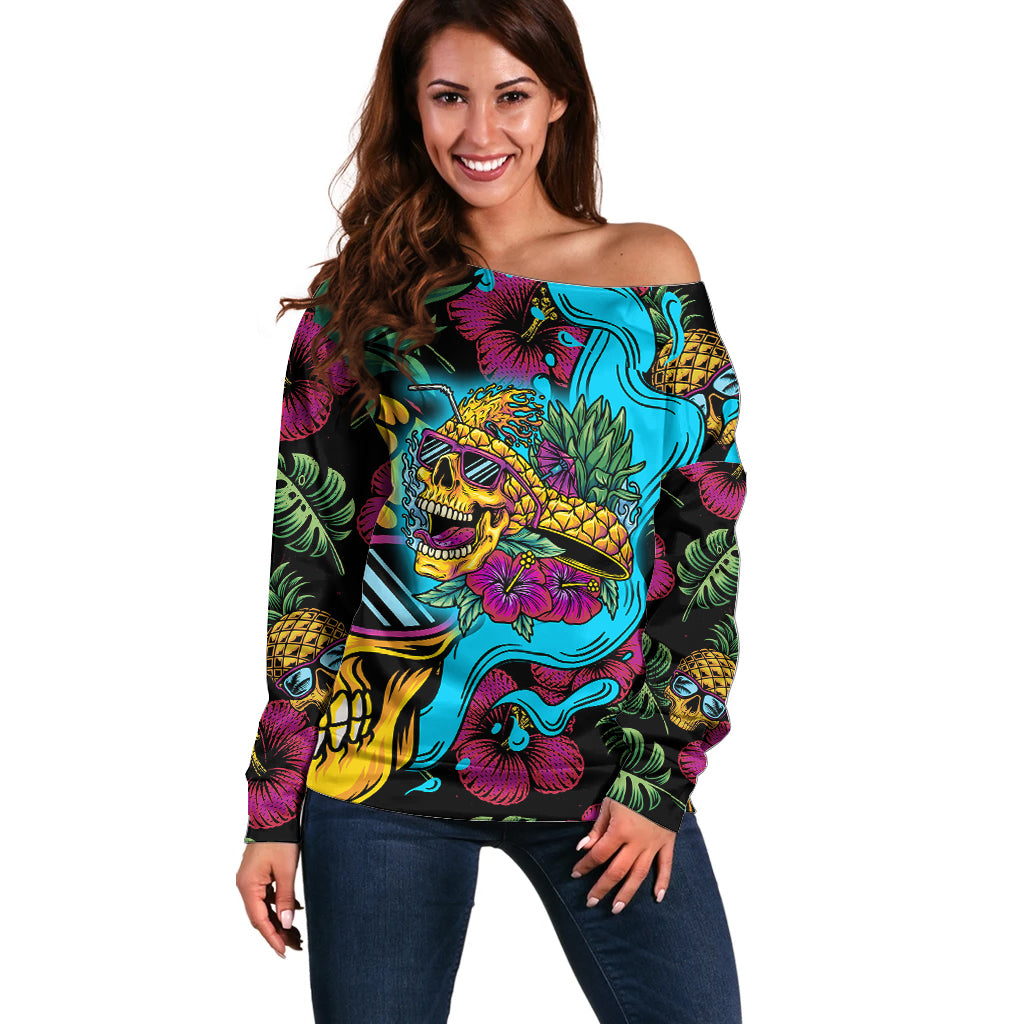 Pineapple Skull Off Shoulder Sweater Sumer Time TS04 - Polynesian Pride