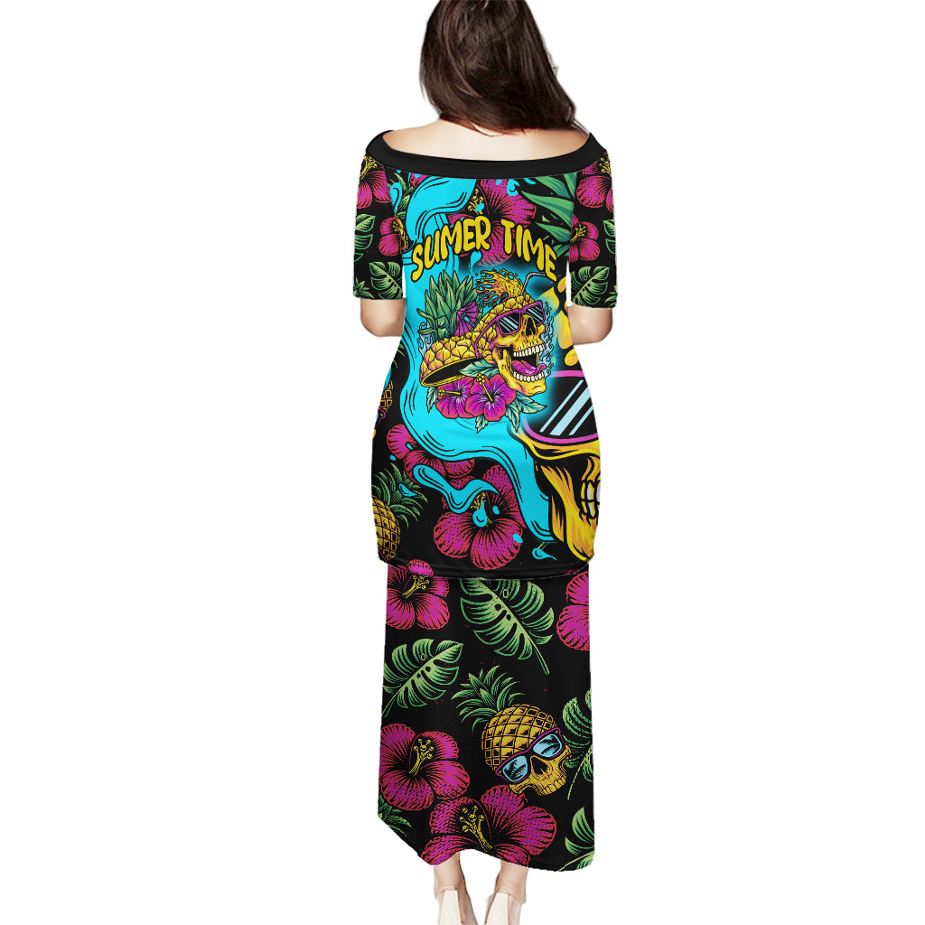 Pineapple Skull Puletasi Sumer Time TS04 Long Dress Multicolor - Polynesian Pride