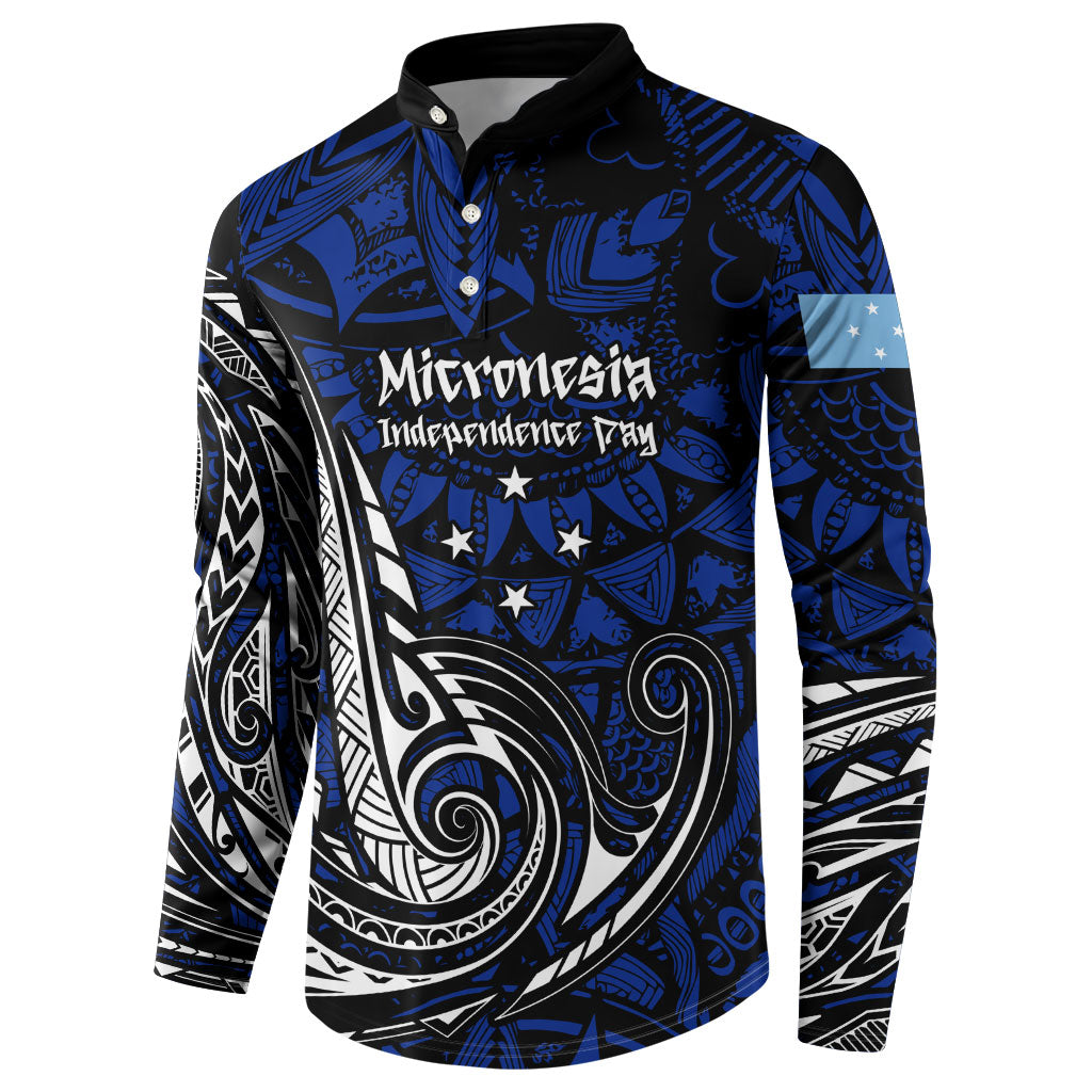Micronesia Independence Day FSM Button Sweatshirt Tribal Tattoo Pattern Flag Seal Heritage