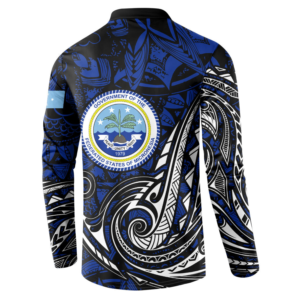 Micronesia Independence Day FSM Button Sweatshirt Tribal Tattoo Pattern Flag Seal Heritage
