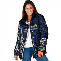 Micronesia Independence Day FSM Padded Jacket Tribal Tattoo Pattern Flag Seal Heritage TS04 Women Blue Black - Polynesian Pride