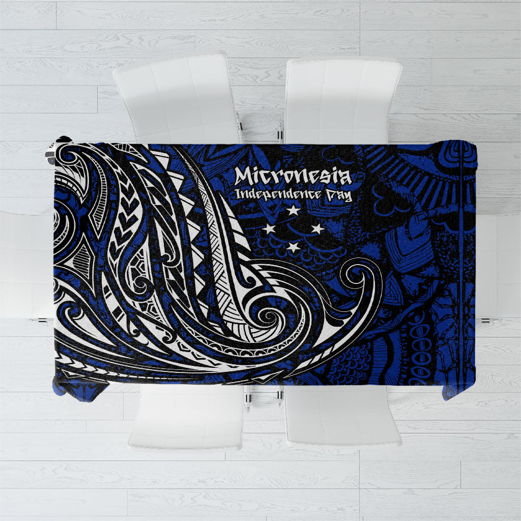 Micronesia Independence Day FSM Tablecloth Tribal Tattoo Pattern Flag Seal Heritage TS04 Blue Black - Polynesian Pride