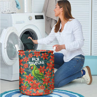 Fiji Taveuni Parrot Laundry Basket Tropical Waterfall Landscape With Floral Tribal Pattern TS04 - Polynesian Pride