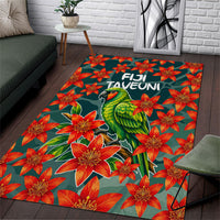 Fiji Taveuni Parrot Area Rug Tropical Waterfall Landscape With Floral Tribal Pattern TS04 Green Orange - Polynesian Pride