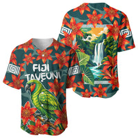 Fiji Taveuni Parrot Baseball Jersey Tropical Waterfall Landscape With Floral Tribal Pattern TS04 - Polynesian Pride
