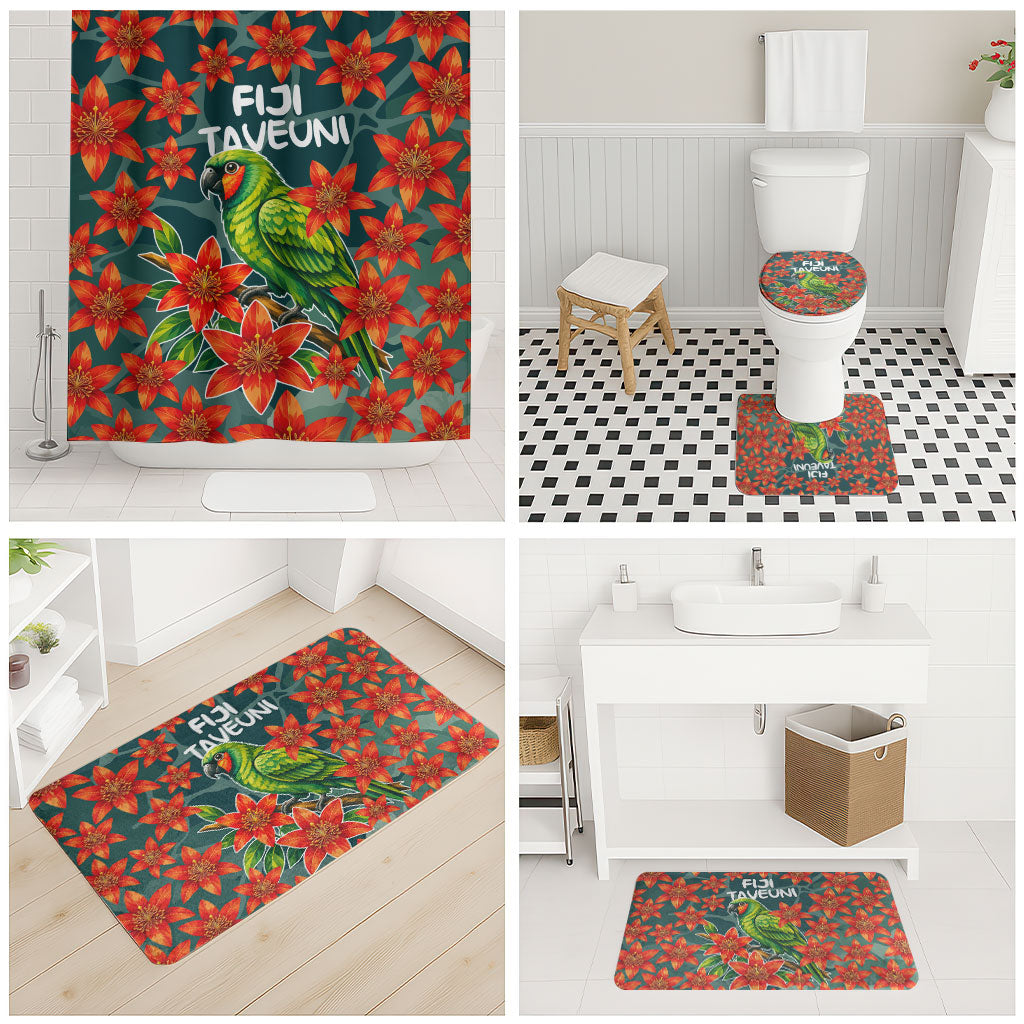 Fiji Taveuni Parrot Bathroom Set Tropical Waterfall Landscape With Floral Tribal Pattern