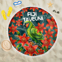 Fiji Taveuni Parrot Beach Blanket Tropical Waterfall Landscape With Floral Tribal Pattern