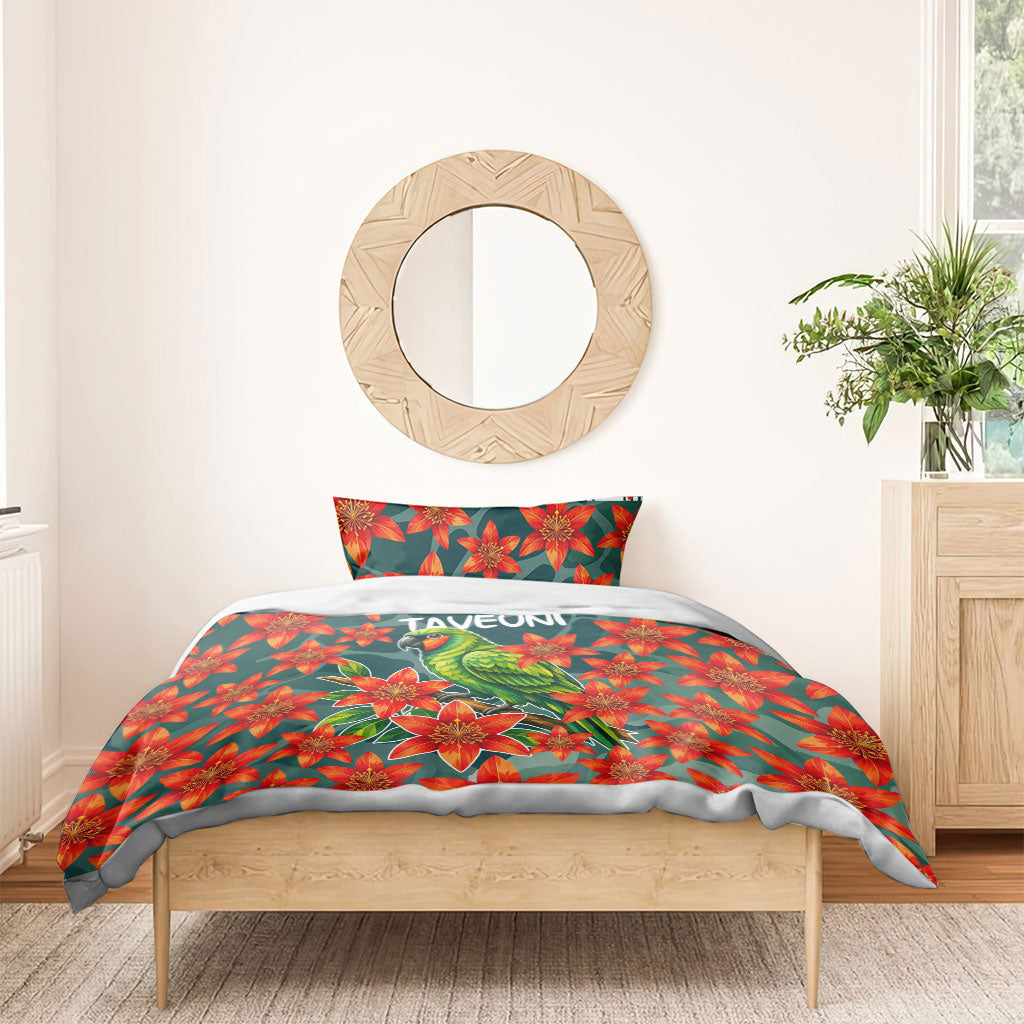 Fiji Taveuni Parrot Bedding Set Tropical Waterfall Landscape With Floral Tribal Pattern TS04 - Polynesian Pride