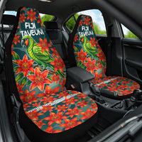 Fiji Taveuni Parrot Car Seat Cover Tropical Waterfall Landscape With Floral Tribal Pattern